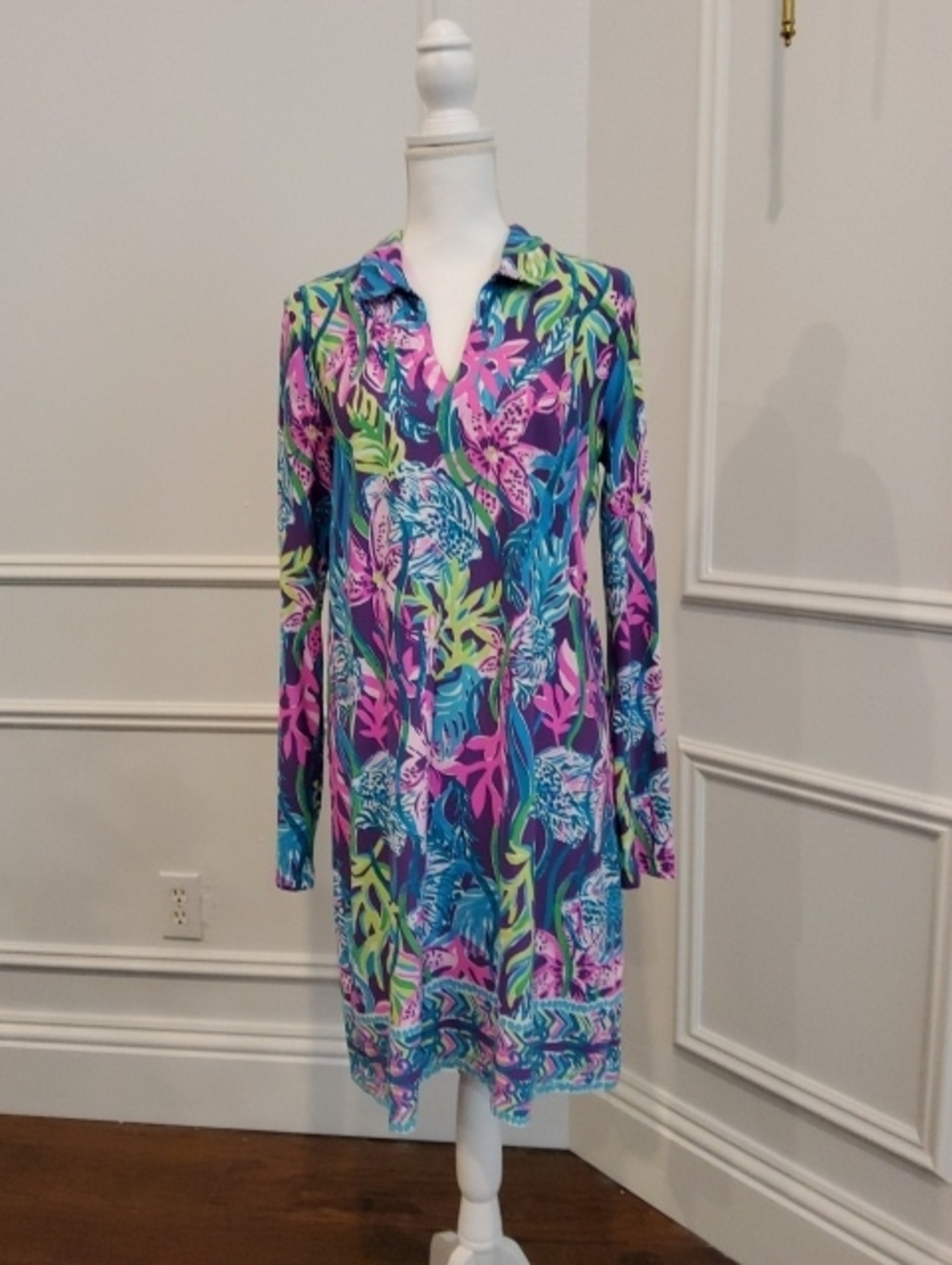 Lilly Pulitzer Tropical Print Long-Sleeve Dress in Pink, Blue & Green